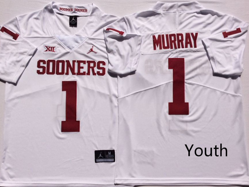 NCAA Youth Oklahoma Sooners White 1 MURRAY jerseys